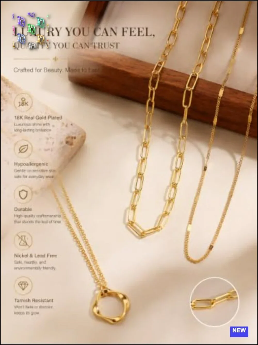 Layered Gold Necklaces Set, Dainty Choker Stack, Non Tarnish 18K Gold Plated, 3